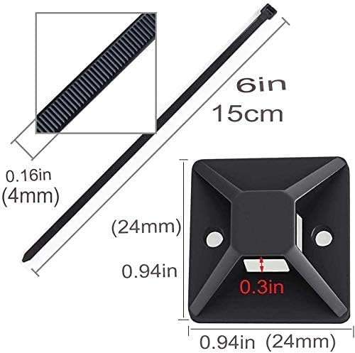 Zip Tie Mounts - SeuYeugX 100PCS Cable Self Adhesive Mounts Set for Wire Management with Stick Pads Anchors Clips Squares Holders (Black)