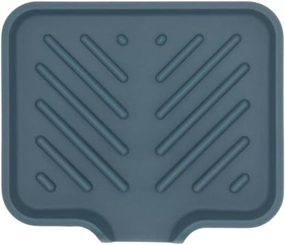Silicone Soap Dish Tray and Sponge Holder with Drain Chute and Feet | 3-Way Sloped Design | Bathroom and Kitchen Sink Organizer Caddy (Black, 10"x4", 7.8 Ounces)