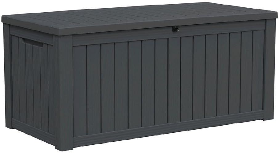 LAUSAINT HOME 320 Gallon Resin Deck Box, Package Delivery Box with Lockable Lid, Waterproof Outdoor Storage Box For Garden Tools, Patio Cushions(320 Gallon,Black)