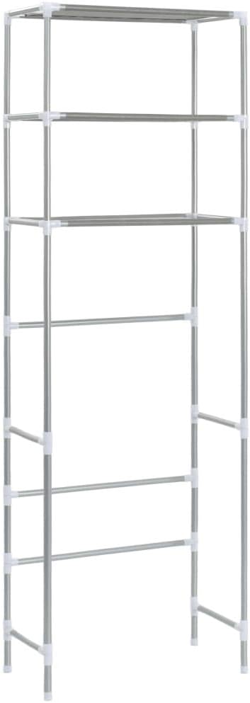 vidaXL Storage Shelf, 3-Tier Washing Machine Storage Rack, Above Washer Dryer Organizer Stand, Freestanding Bathroom Storage Rack, Silver
