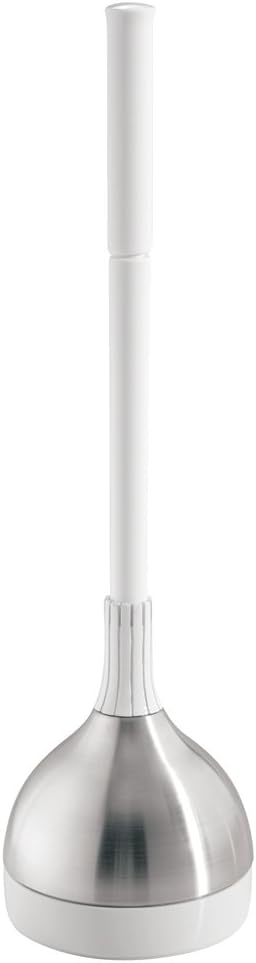 iDesign Slim Toilet Bowl Brush and Holder for Bathroom Storage - White/Brushed Stainless Steel, 1 x Toilet Brush | Bathroom Storage