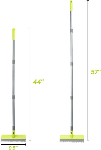 Floor Scrub Brush with 57" Long Handle, 2 in 1 Scrape and Deck Brush Floor Scrubber for Cleaning Smooth Concrete, Carpet, Patio, Kitchen Wall and Tile