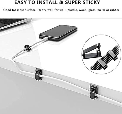 Cord Management Organizer Kit 4 Cable Sleeve split 192PCS Cable Management | 41Self Adhesive Cable Clips Holder, 10pcs and 2 Roll Self Adhesive tie ,100 Fastening Cable Ties, for TV Office Car Desk Home