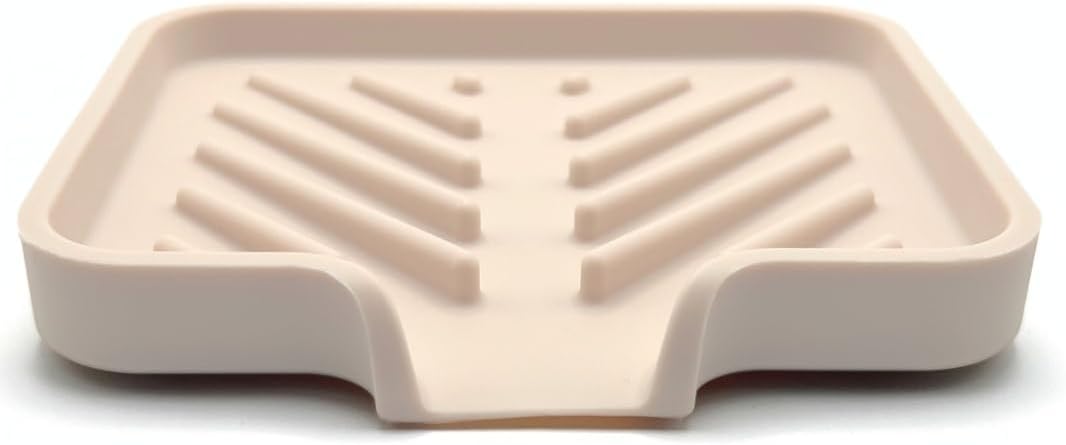 Silicone Soap Dish Tray and Sponge Holder with Drain Chute and Feet | 3-Way Sloped Design | Bathroom and Kitchen Sink Organizer Caddy (Black, 10"x4", 7.8 Ounces)