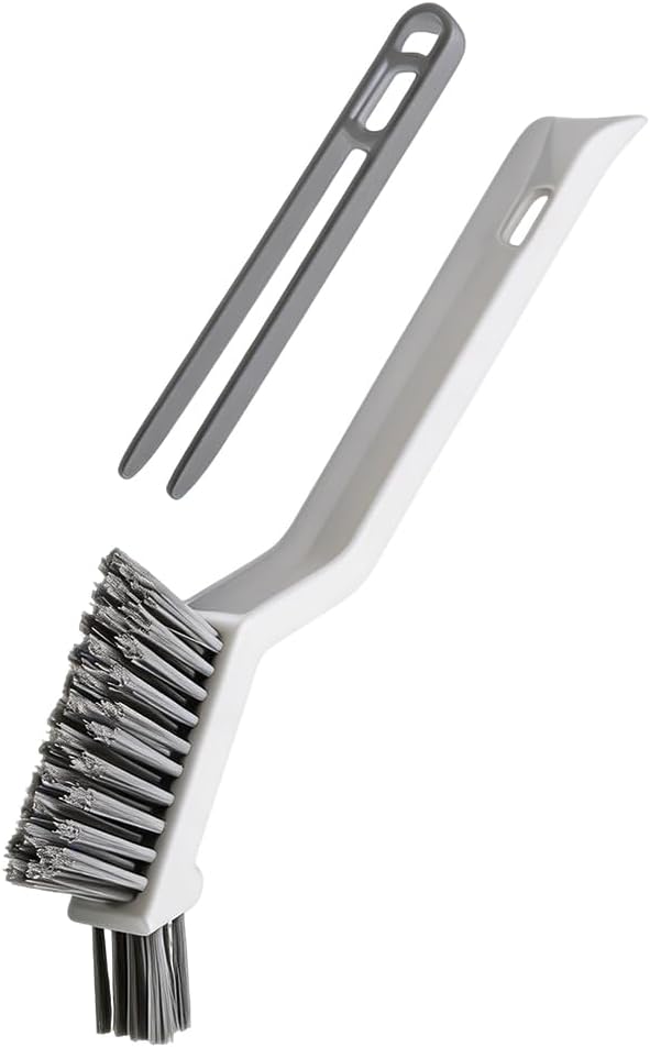 3-in-1 Grout Brush and Crevice Cleaner,with V-Shaped Bristles & Hair Clip-Multi-Surface Gap Cleaning Tool for Bathroom Tiles,Kitchen,Window Tracks,and Narrow Corners (White)
