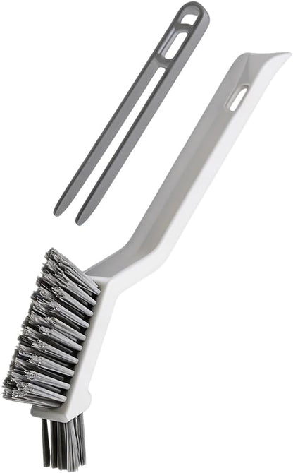 3-in-1 Grout Brush and Crevice Cleaner,with V-Shaped Bristles & Hair Clip-Multi-Surface Gap Cleaning Tool for Bathroom Tiles,Kitchen,Window Tracks,and Narrow Corners (White)