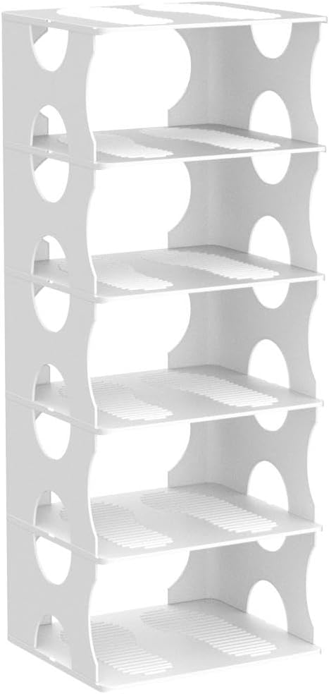 6-Tier Shoe Rack, Stackable Storage Organizer for Bedroom Entry, Adjustable Rack, Shoe Slots Shelf, Easy Tower Rack, Grey
