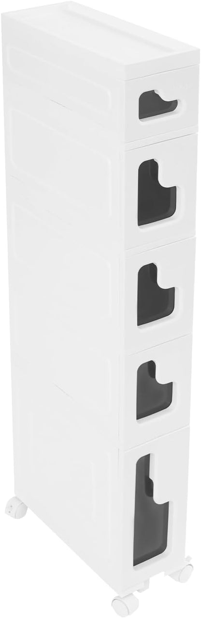 1 Tier Slim Bathroom Storage Cabinet, 15.7" L X 6.3" W X 16.9" H Slim Rolling Cart, 66.14 Lbs Load-Bearing Capacity Narrow Storage Cabinet for Living Room, Kitchen, Bathroom, Office