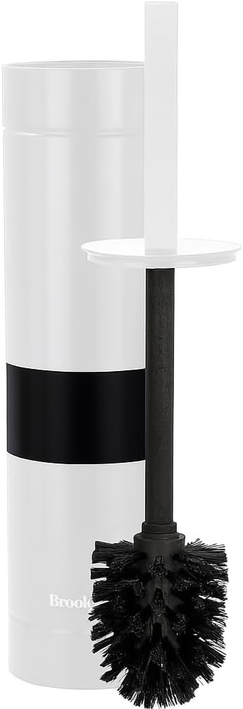 BROOKSTONE Toilet Brush and Holder Set for Bathroom with Splash Guard for Deep Cleaning, Compact and Space Saving Stylish Toilet Bowl Cleaners, Chrome
