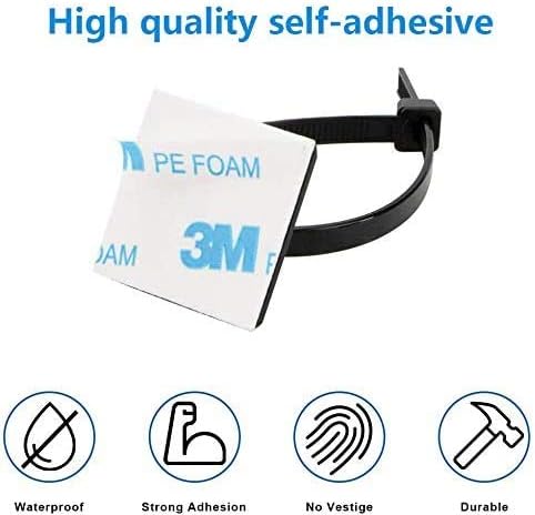 Zip Tie Mounts - SeuYeugX 100PCS Cable Self Adhesive Mounts Set for Wire Management with Stick Pads Anchors Clips Squares Holders (Black)