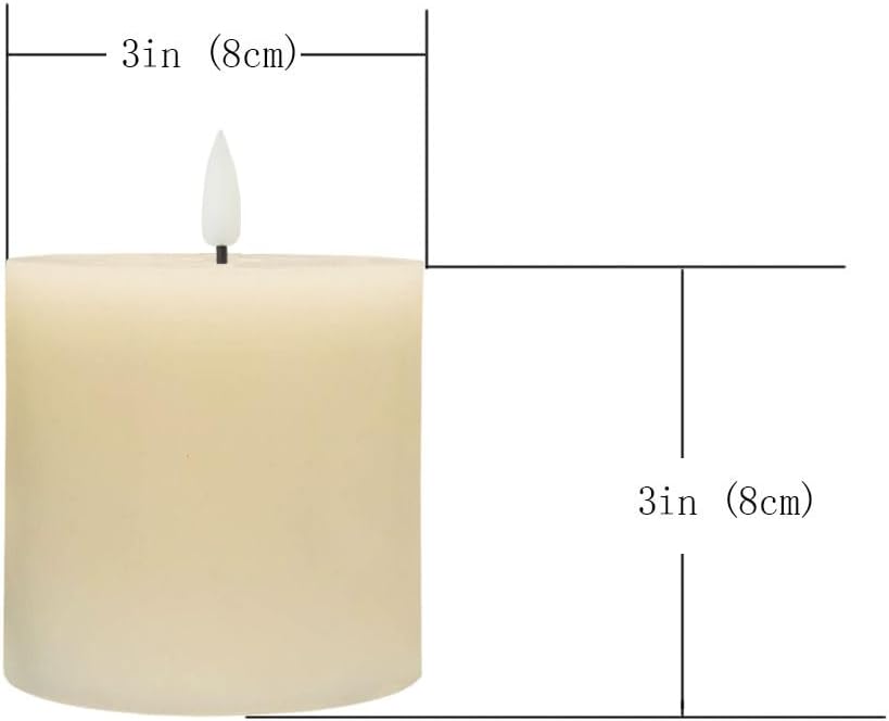 volnyus Flameless Candles Set of 3 (3x3 inch) Flickering LED Real Wax Candles Battery Operated with Remote Control Timers for Fireplace Bedroom Livingroom Party Dimmable Ivory Pillars Flat top