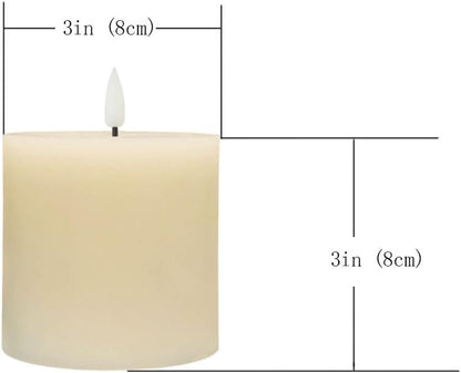 volnyus Flameless Candles Set of 3 (3x3 inch) Flickering LED Real Wax Candles Battery Operated with Remote Control Timers for Fireplace Bedroom Livingroom Party Dimmable Ivory Pillars Flat top