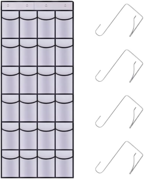 Over the Door Shoe Organizer,24 Mesh Pockets,Hanging Storage (White) | Large breathable mesh pockets for shoes, accessories,and small items,hanging storage holder for bedroom,closet,or entryway.