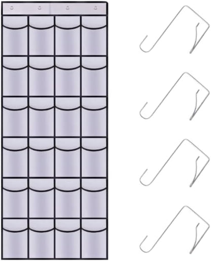 Over the Door Shoe Organizer,24 Mesh Pockets,Hanging Storage (White) | Large breathable mesh pockets for shoes, accessories,and small items,hanging storage holder for bedroom,closet,or entryway.