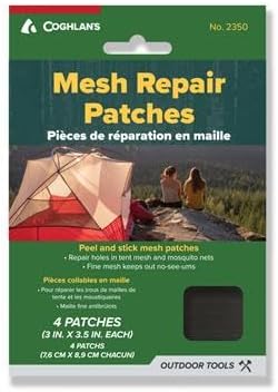 Tent Repair Kit | Screen Mesh Patch | Peel & Stick | Black | 3" x 3.5" | Pack of 4 | Fabric & Mesh