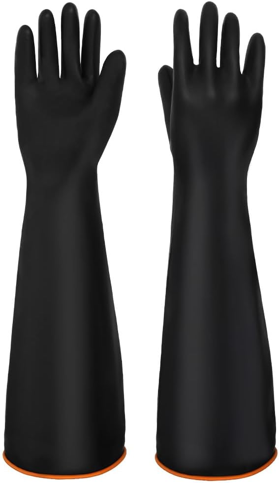 AUAUY 14"/18" Chemical Resistant Gloves, Reusable Heavy-Duty Rubber Gloves, Non-Slip Large Rubber Gloves, 1 Pair