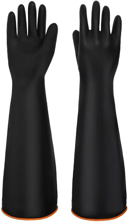 AUAUY 14"/18" Chemical Resistant Gloves, Reusable Heavy-Duty Rubber Gloves, Non-Slip Large Rubber Gloves, 1 Pair
