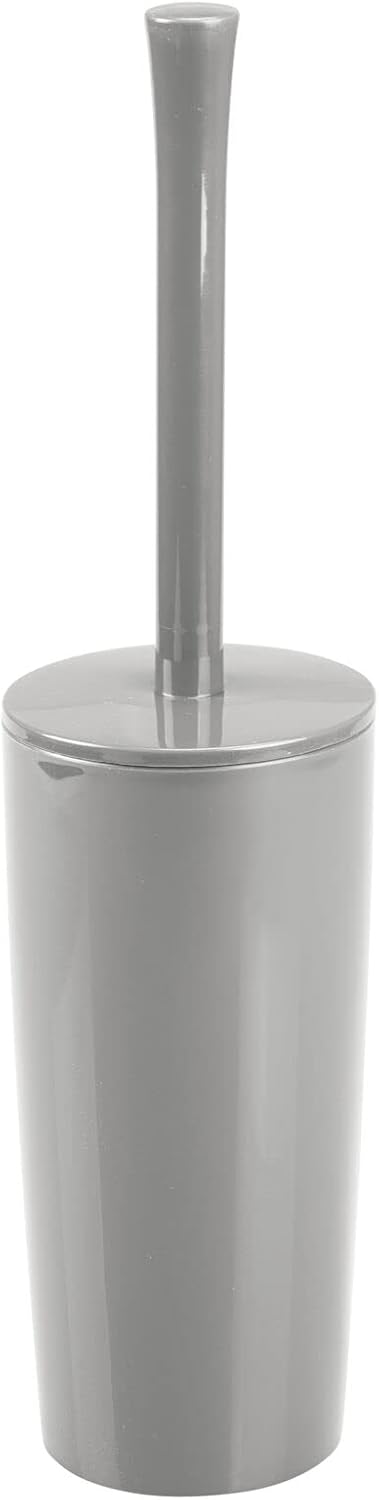 mDesign Slim Plastic Toilet Bowl Brush and Holder Set, Modern Compact Storage Organizer Cleaner Scrubber for Toilet - Heavy Duty Cleaning Plunger for Bathroom, Aura Collection - Gray