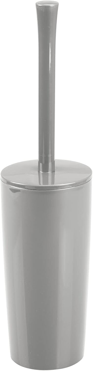 mDesign Slim Plastic Toilet Bowl Brush and Holder Set, Modern Compact Storage Organizer Cleaner Scrubber for Toilet - Heavy Duty Cleaning Plunger for Bathroom, Aura Collection - Gray