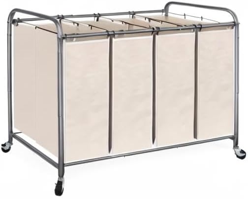 STO STO Laundry Sorter 3 Section, 3 Bag Clothes Hamper, Rolling Laundry Cart Basket with Heavy Duty Lockable Wheels and Removable Bag for Laundry Room, Bedroom, Closet, Gray