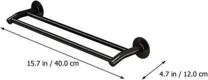 Luxshiny Punch-Free Aluminum Alloy Dual-Pole Towel Holder 40cm Black, Bathroom and Kitchen Wall-Mounted Storage Rack for Hand Towels and Cleaning Cloths