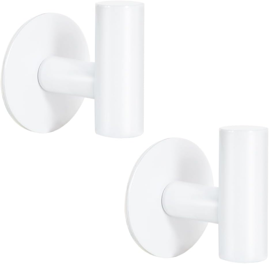 Vuzvuv Adhesive Hooks White SUS304 Stainless Steel - Self Adhesive Heavy Duty Waterproof Wall Hooks for Towel, Coat, Robe in Bathrooms Kitchen Hotel (2-Pack)