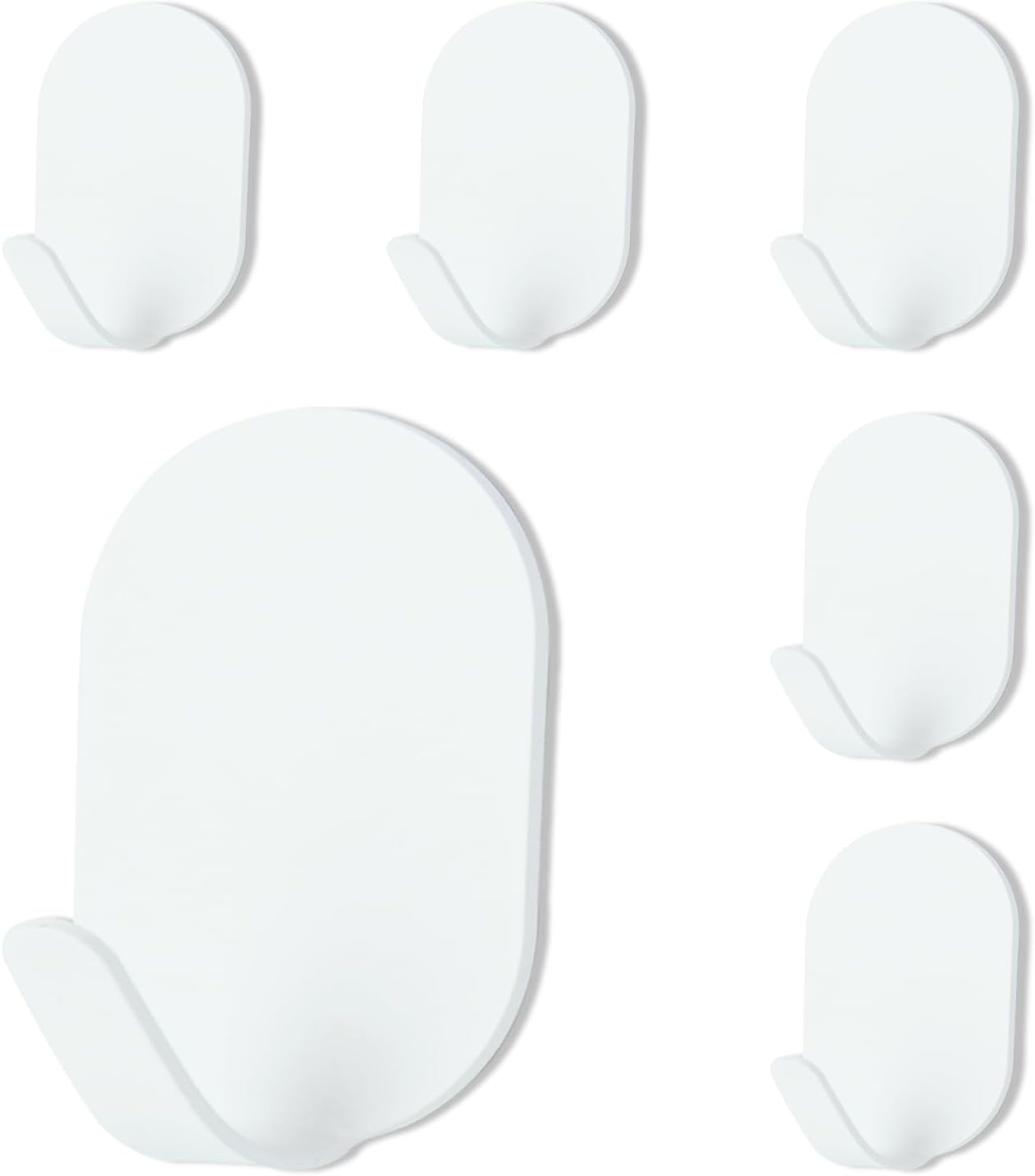 White Adhesive Hooks, 6-Pack Heavy Duty No Drill Bathroom Hooks | Waterproof & Rustproof Stainless Steel, Strong Adhesion, Holds Up to 11 lbs, Self Adhesive Wall Hooks for Towels & Robes