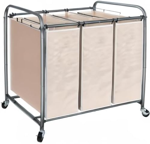 STO STO Laundry Sorter 3 Section, 3 Bag Clothes Hamper, Rolling Laundry Cart Basket with Heavy Duty Lockable Wheels and Removable Bag for Laundry Room, Bedroom, Closet, Gray