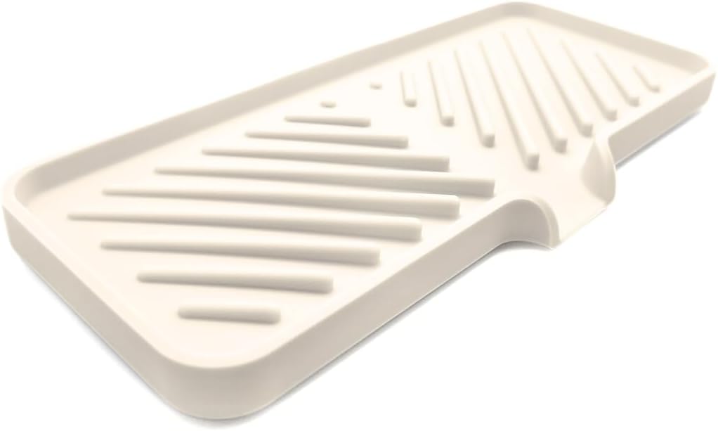 Silicone Soap Dish Tray and Sponge Holder with Drain Chute and Feet | 3-Way Sloped Design | Bathroom and Kitchen Sink Organizer Caddy (Black, 10"x4", 7.8 Ounces)