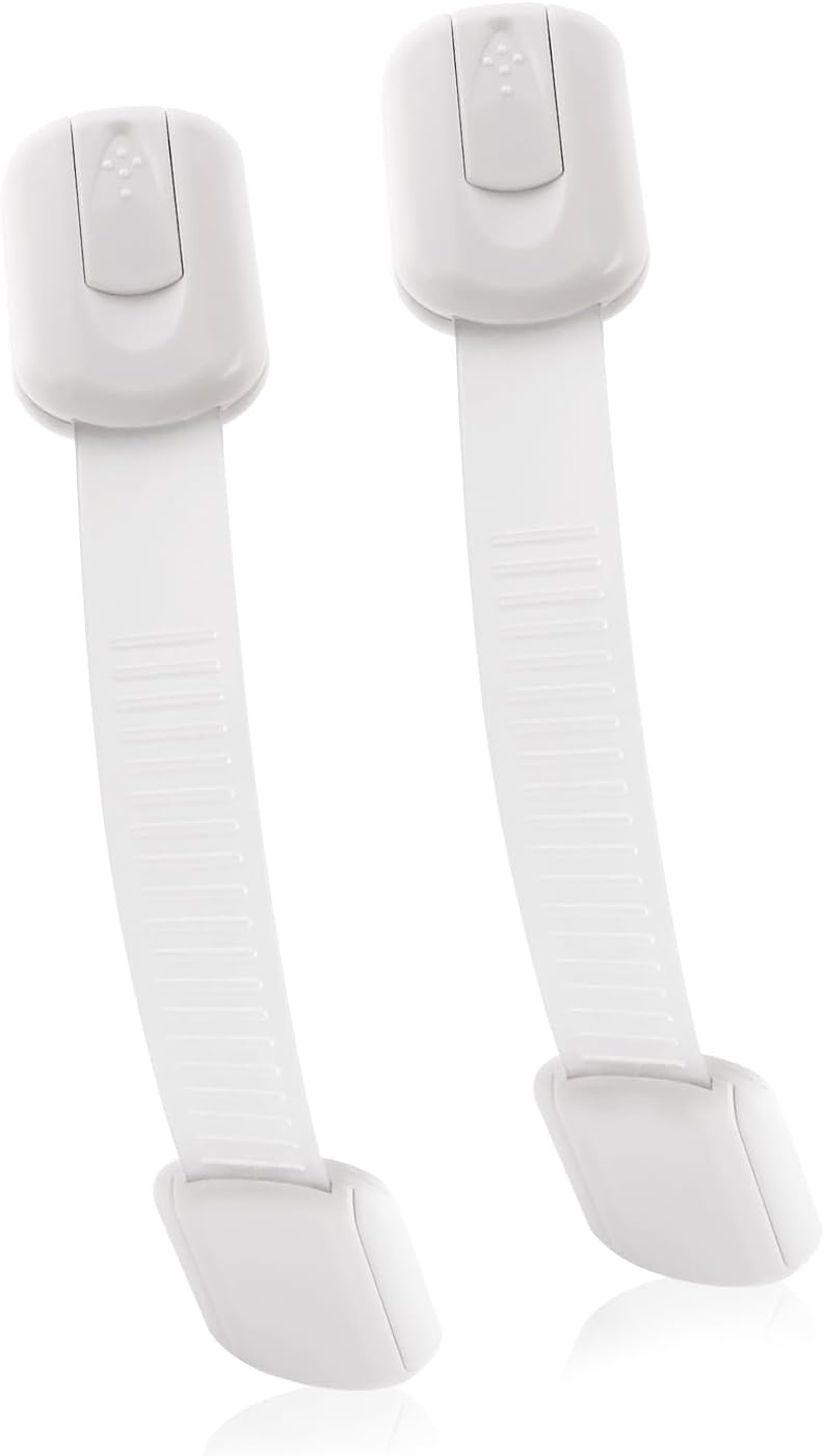 Safety Locks Duo - 2 Pack Fridge Locks for Kids, Adjustable 3M Adhesive Cabinet Locks, No Drilling, Multi-Purpose for Kitchen, Bathroom, and Bedrooms