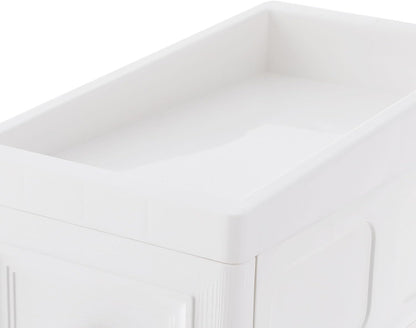 Slim Bathroom Storage Cabinet Freestanding Narrow Plastic Rolling Cart Bathroom Organizer with Drawers for Small Space Office, White (4-Tier)
