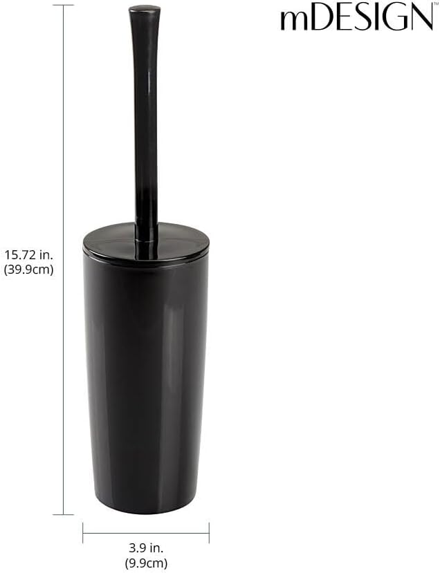 mDesign Slim Plastic Toilet Bowl Brush and Holder Set, Modern Compact Storage Organizer Cleaner Scrubber for Toilet - Heavy Duty Cleaning Plunger for Bathroom, Aura Collection - White