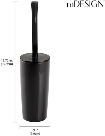 mDesign Slim Plastic Toilet Bowl Brush and Holder Set, Modern Compact Storage Organizer Cleaner Scrubber for Toilet - Heavy Duty Cleaning Plunger for Bathroom, Aura Collection - White