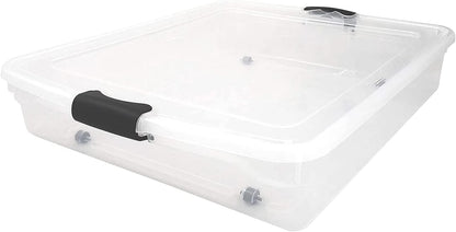 HOMZ 2-Pack Under Bed Storage, Clear Plastic Containers with Lids, 60 Quart, Gray Latch - Stackable Underbed Organizer Bins for Shoes, Bags, Clothes, and Towels