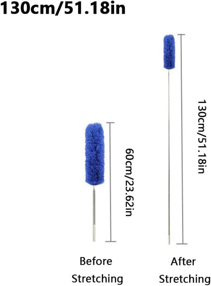 Microfiber Telescoping Duster, 51.18"Extendable, Scratch-Resistant Cover, Stainless Steel Pole, Detachable Bendable Head, Washable, for High Ceilings for Cleaning Cobweb, High Ceiling Fan, Blue