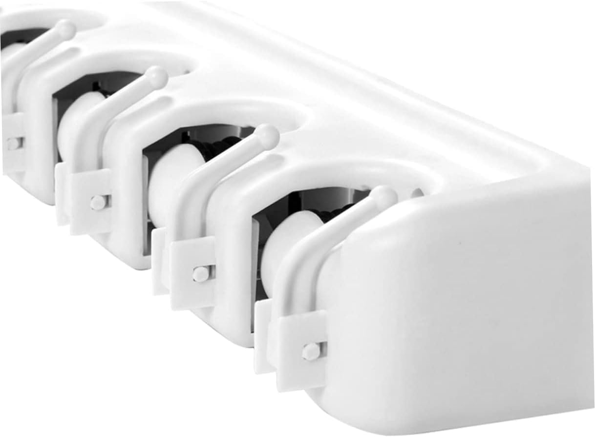 CHILDWEET Wall Mounted Mop Holder Broom Organizer Storage Rack with 5 Positions 6 Hooks Space-Saving Brush Hanger for Kitchen Garage Laundry Office