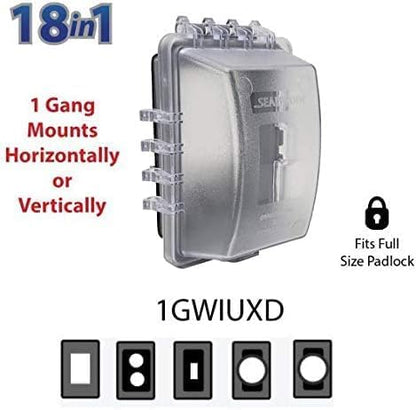 Sealproof 1-Gang Weatherproof In Use Outlet Cover | Horizontal/Vertical Outdoor Plug and Receptacle Protector, Lockable Bubble Cover, UL Extra Duty Compliant, 18 Configurations, Gray