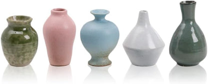 Set of 5 Ceramic Bud Vase - Home Decor Dried Flower Arrangement Small Vase, Gradient Glaze Design, Home, Living Room, Dining Table, Farmhouse, Office Decor, Bedroom, Housewarming Gift Set.