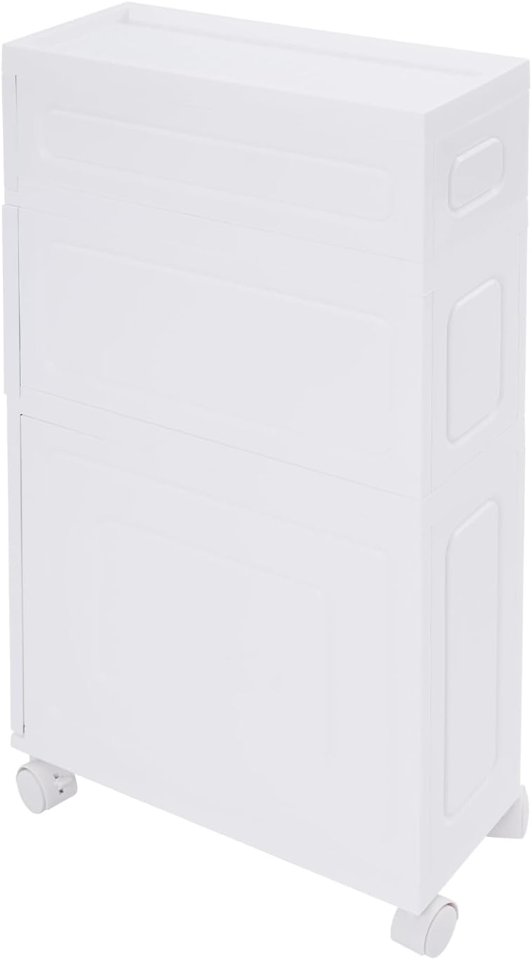 1 Tier Slim Bathroom Storage Cabinet, 15.7" L X 6.3" W X 16.9" H Slim Rolling Cart, 66.14 Lbs Load-Bearing Capacity Narrow Storage Cabinet for Living Room, Kitchen, Bathroom, Office
