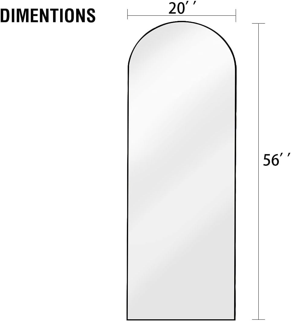 OGCAU Floor Full Length Mirror, 56"x20" Arched Full Body Mirror, Hanging or Leaning, Standing, Wall Mounted with Aluminum Frame for Bedroom Living Room, White