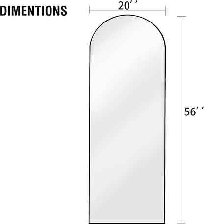 OGCAU Floor Full Length Mirror, 56"x20" Arched Full Body Mirror, Hanging or Leaning, Standing, Wall Mounted with Aluminum Frame for Bedroom Living Room, White