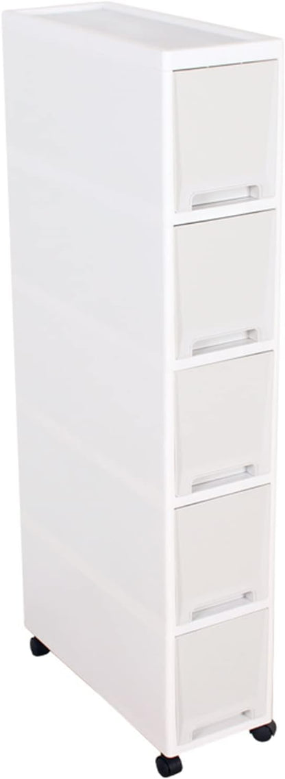 7in Narrow Slim Rolling Storage Cart, 4 Tier Kitchen Small Bathroom Storage Cabinet Beside Fridge Small Plastic Rolling Shelf with Drawers