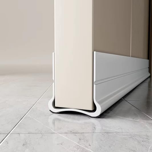 Flexible Adhesive PVC Door Bottom – 39” Long | Fits Standard 1 3/4” Doors | Self Stick Under Door Draft Stopper | Weather Stripping Seal for Noise, Dust, Air & Bug Protection (White, 39" Long)
