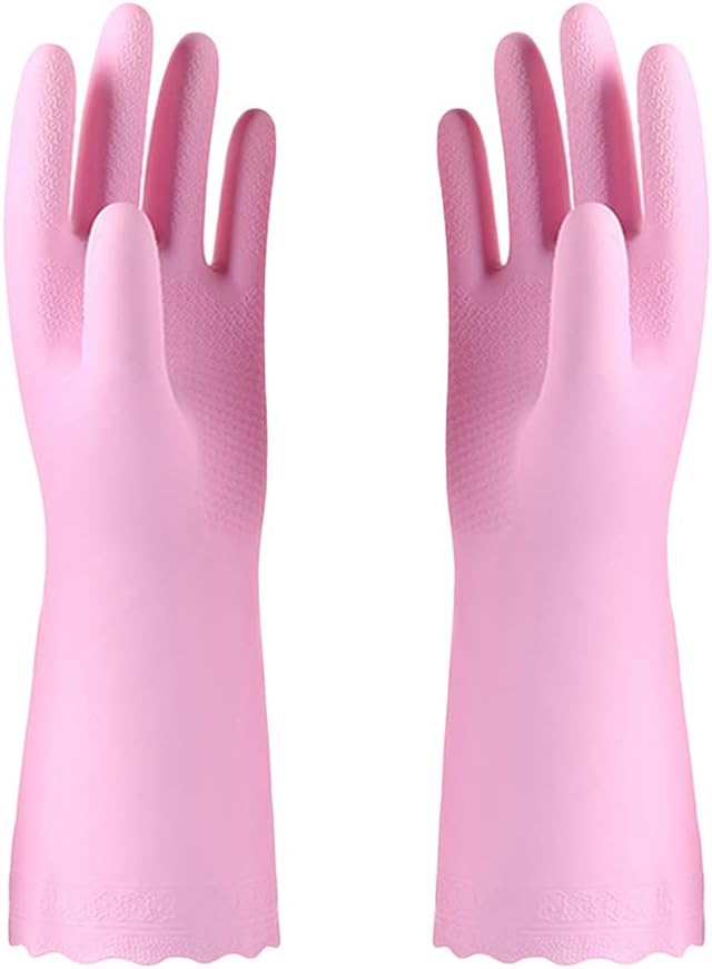 Alimat PluS 3 Pack Reusable Cleaning Gloves Latex Free, Dishwashing Gloves with Cotton Flock Liner and Embossed Palm, Waterproof Household Gloves for Laundry, Gardening (Medium)