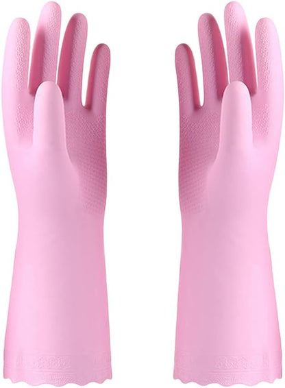 Alimat PluS 3 Pack Reusable Cleaning Gloves Latex Free, Dishwashing Gloves with Cotton Flock Liner and Embossed Palm, Waterproof Household Gloves for Laundry, Gardening (Medium)