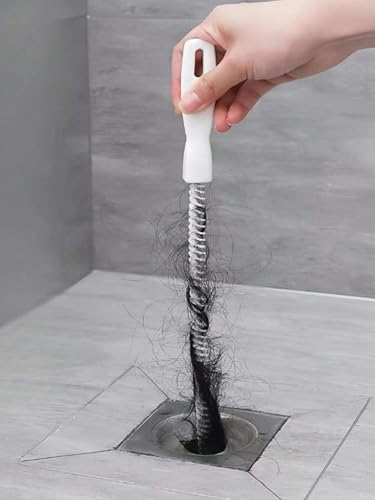 3 Pcs Flexible Plastic Drain Clog Remover Tool Kit 25 Inch Hair Snake Catcher with Long Pipe Cleaning Brush for Bathroom Sink Bathtub Shower Kitchen Plumbing Relief (White)