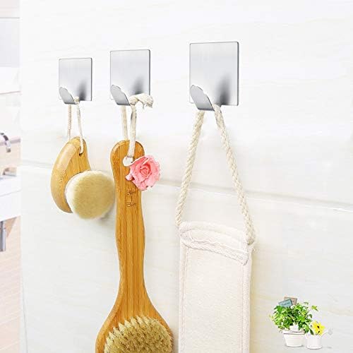 Heavy Duty Adhesive Hooks Stick on Hooks Stainless Steel Waterproof Wall Hooks Hangers for Hanging Robe, Coat, Towel, Keys, Bags, Lights, Calendars -Home Kitchen Bathroom 4-Pack
