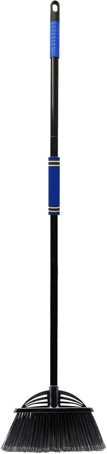Four-Section Rod Long-Handled Broom,Heavy-Duty Broom, Angle Broom for Outdoor/Indoor（Black+Orange）