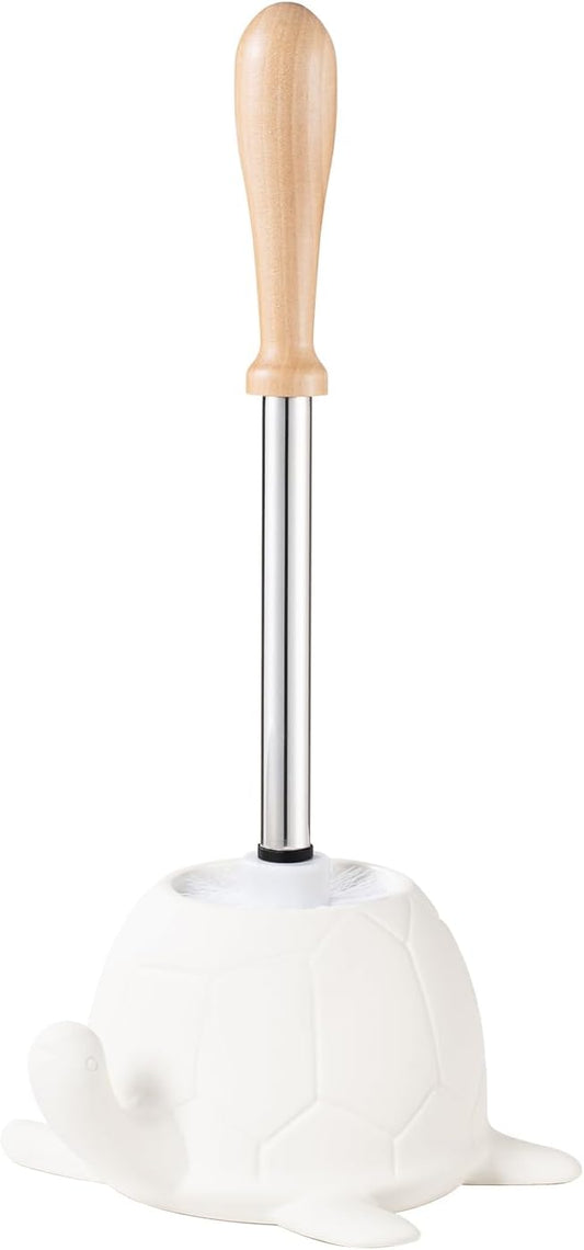 Toilet Brush and Holder Set, Ceramic Turtle Base Toilet Brush Set - 7.5” Bowl Cleaner, Toilet Scrubber Brush with Ergonomic Handle (Silver)