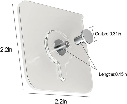 10 Pcs 33lb Heavy Duty Adhesive Hooks - 2.2" Transparent Waterproof, No Nails Wall Hangers for Frames/Bathroom/Kitchen